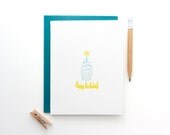Letterpress 'Happy Birthday Cupcake' Card - Teal