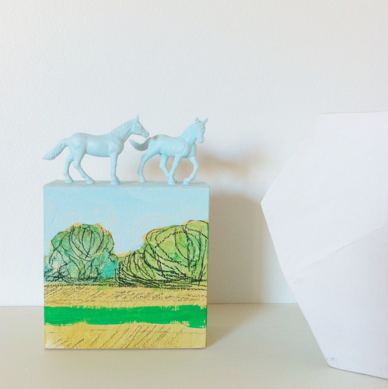 Small horse and pasture painting