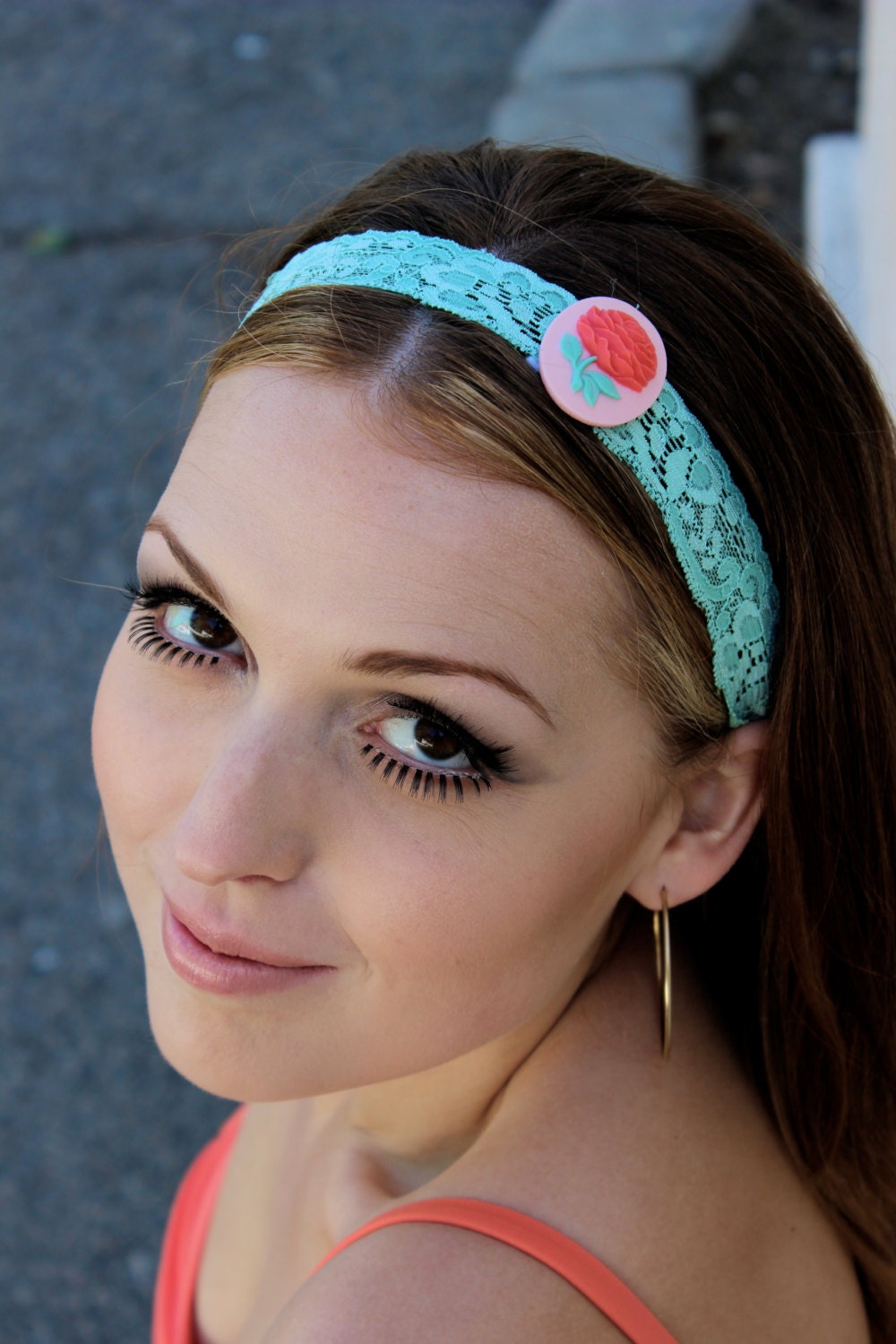 Large Red Rose Cameo Lace Headband