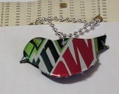 Recycled Eco Friendly Mountain Dew Bird Necklace - Pop Can Jewelry