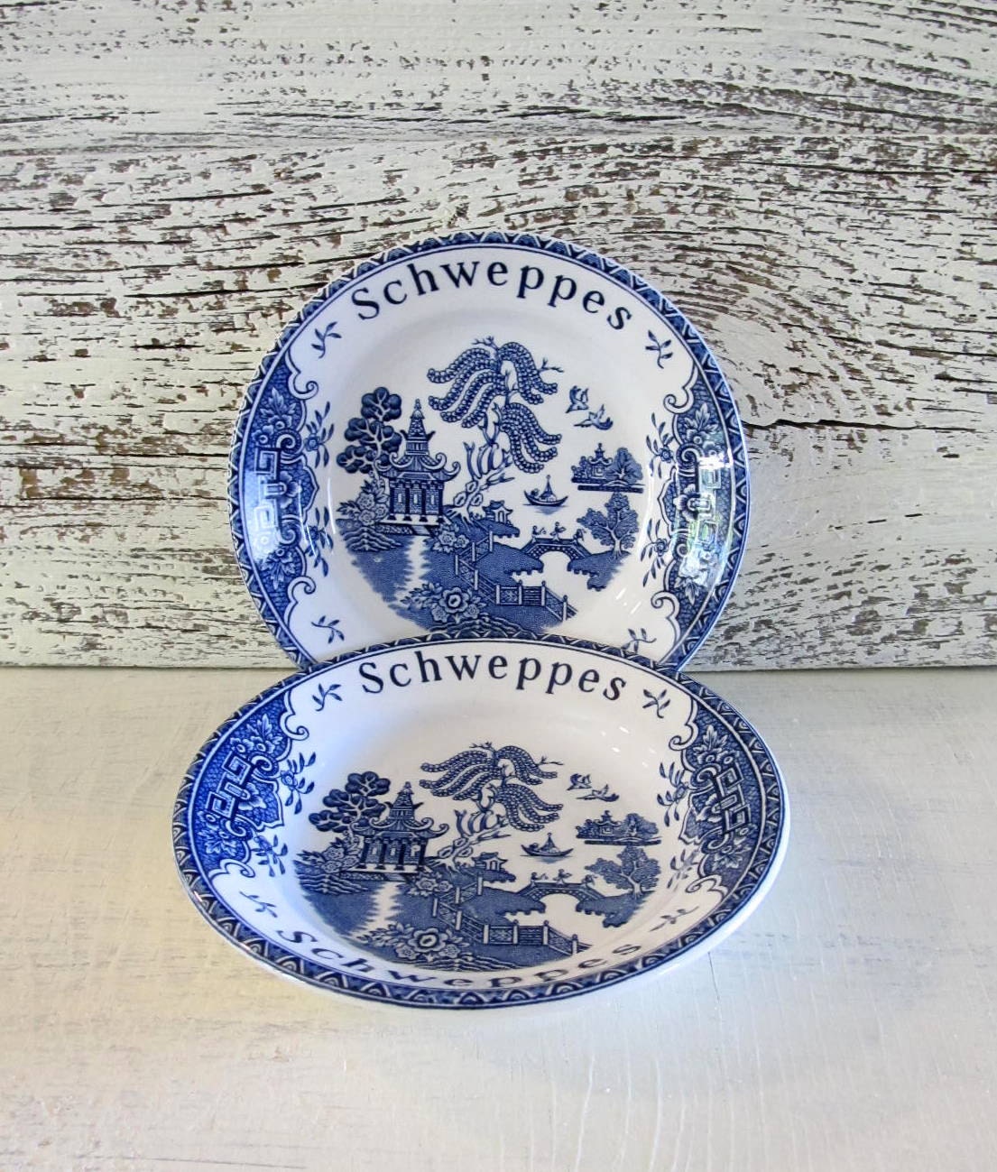 Vintage 2Pc. Collectible Schweppes Blue Willow Bowls by Enoch Wedgwood England