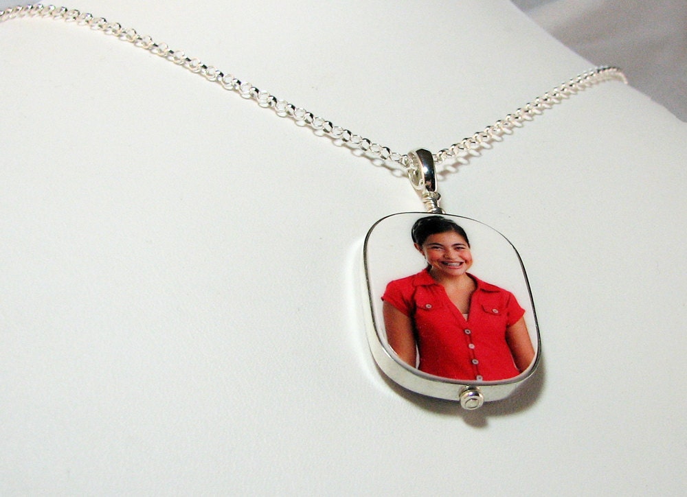 FN17 - Photo Pendant Necklace Framed in Sterling - Large  Custom Tile - Handmade Photo Jewelry
