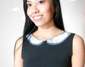 Peter Pan collar tank top screenprinted repurposed cotton black extra small LAYERS AWAY