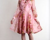 Vintage Party Dress . Pink Floral Summer Frock . 1960s