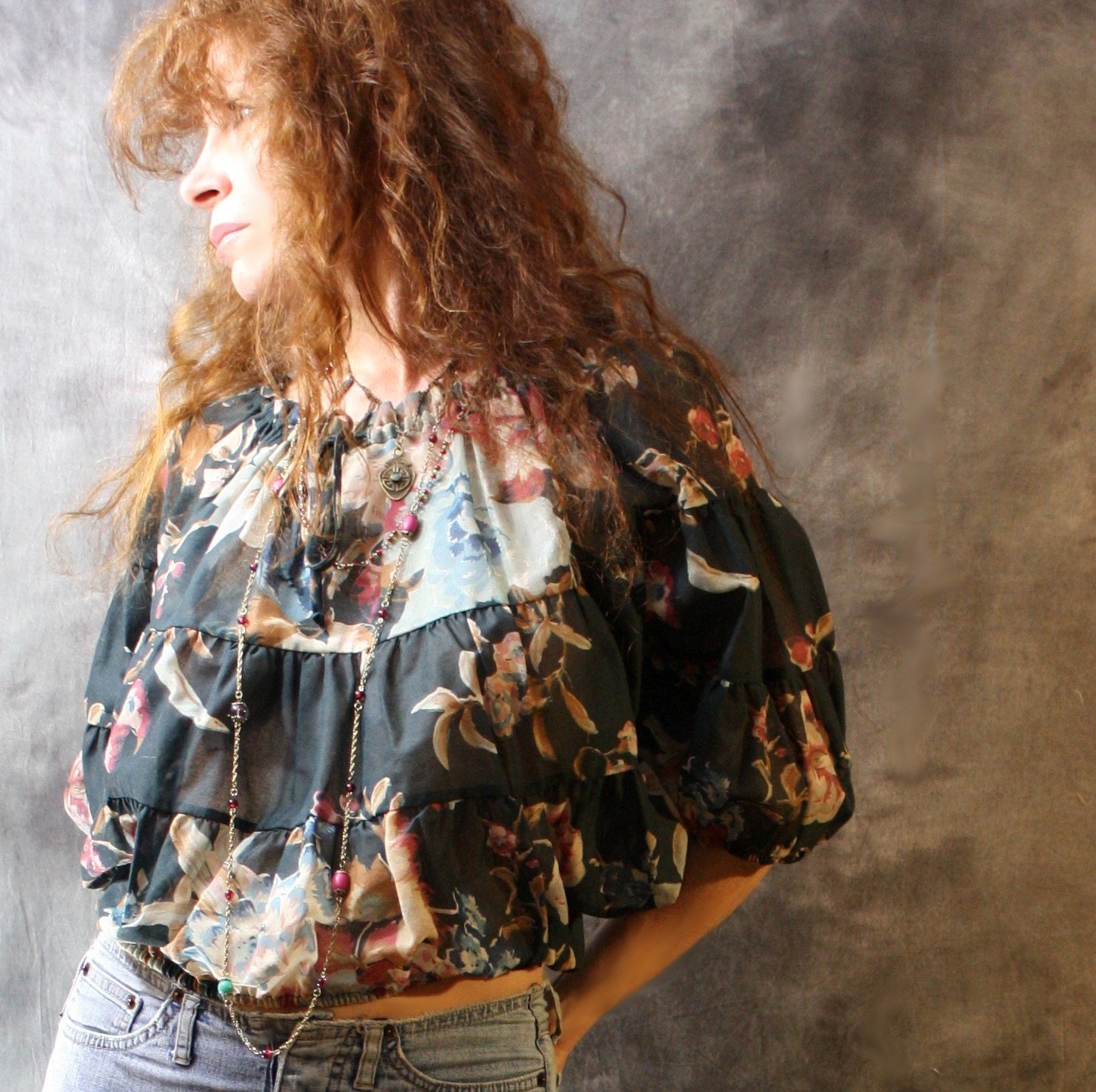 Vintage 1970s Hippie Gypsy Sheer Dress Bubble Blouse Top