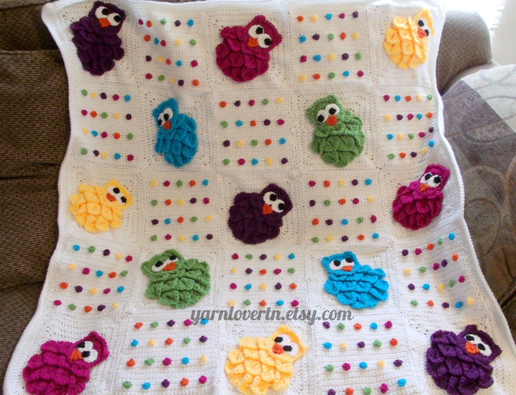 Crochet Pattern PDF, Instant Digital Download, Rainbow Owls Baby Blanket - Photography Prop