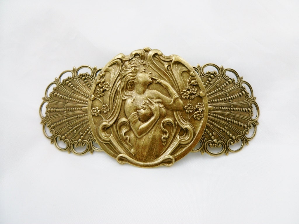 Beauty of Spring Large Barrette in Antiqued Brass