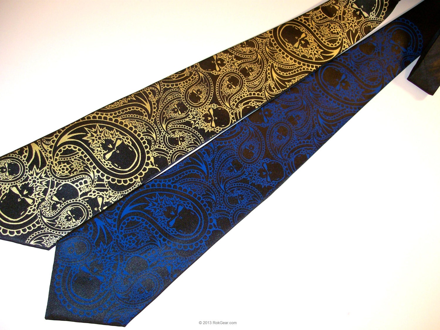 Necktie Custom Colors print to order, mens skull tie paisley