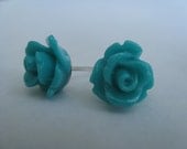 Teal Flower Stud Earrings