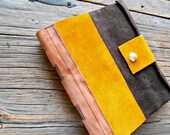 Leather and Suede Handbound Blank Journal Gold and Brown Rustic Sketchbook Snap Closure