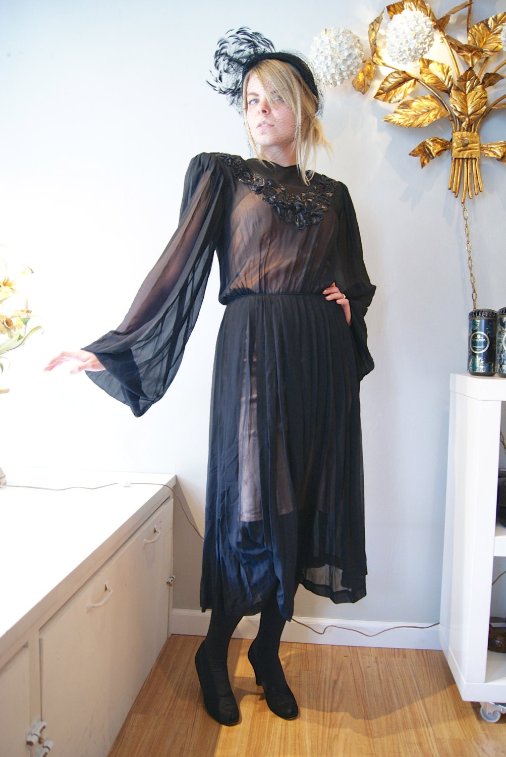 30s Dress // Vintage 1930s Femme Fatale Sheer Dress S