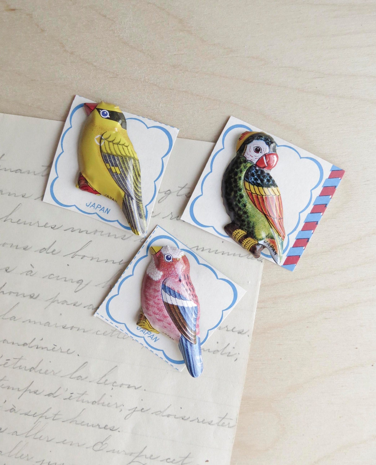tin litho bird pin