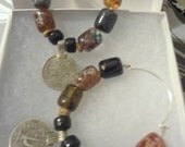 Bohemian Autumn Tribal Kuchi Coin Beaded Hoop Earrings