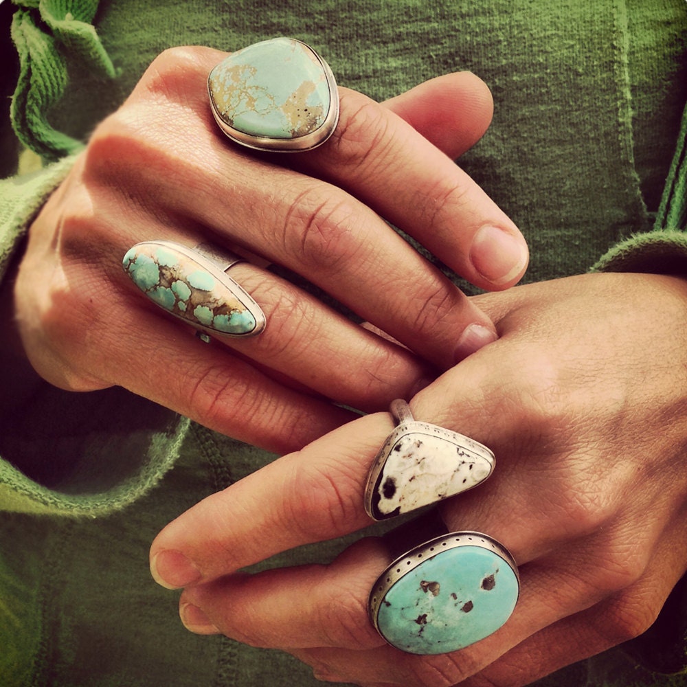 rustic white buffalo turquoise sterling ring, size 8 - Keep your heart young