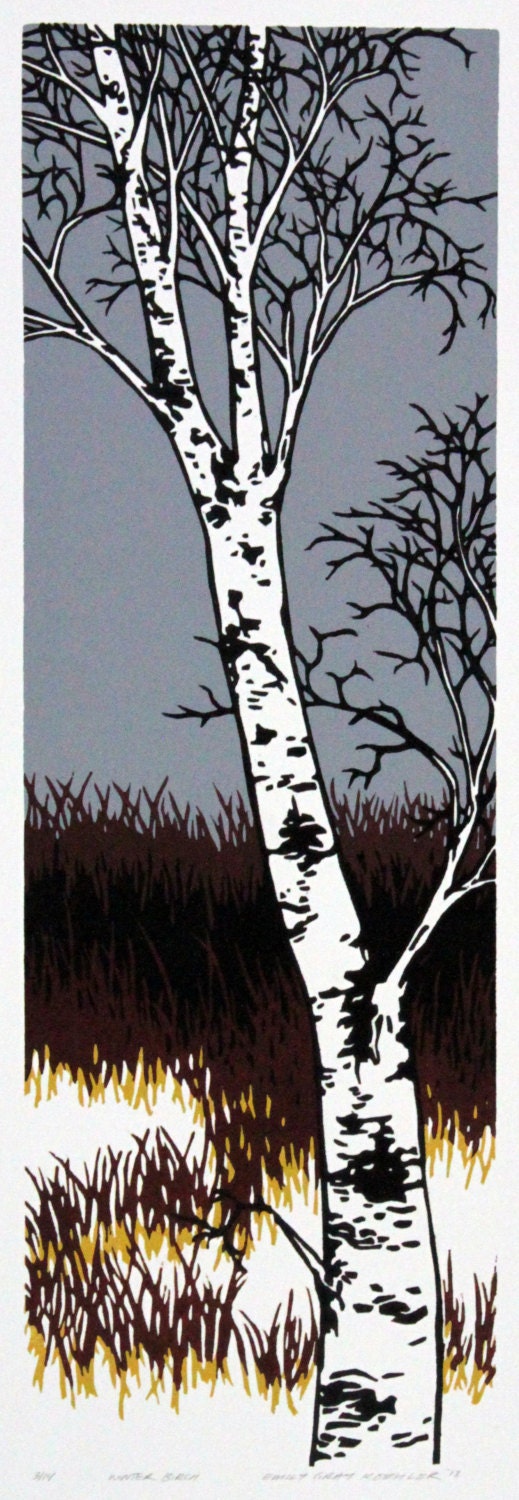 Winter Birch - Original Color-Reduction Woodcut