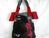 Felted Flower Bag Purse Small Handbag Felt Wool Black Red Grey