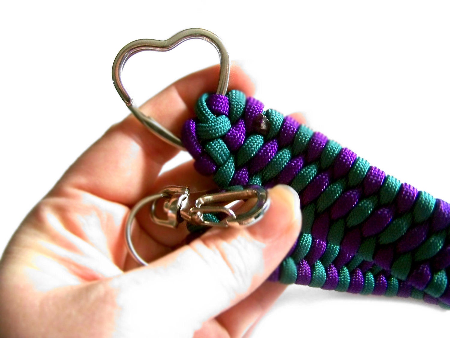 Key Chain Purple & Teal Paracord Wristlet with Silver Sweetheart KeyRing, Custom Colors Available