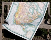 made to order QUILTER'S one yard panel, vintage NORTH AMERICA map, organic cotton sateen, one yard, eco friendly