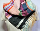 Evelyn - Handwoven Striped Peacock, Emerald and Paprika Scarf