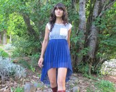 Vintage Nautical Dress with Pleated High-Low Skirt