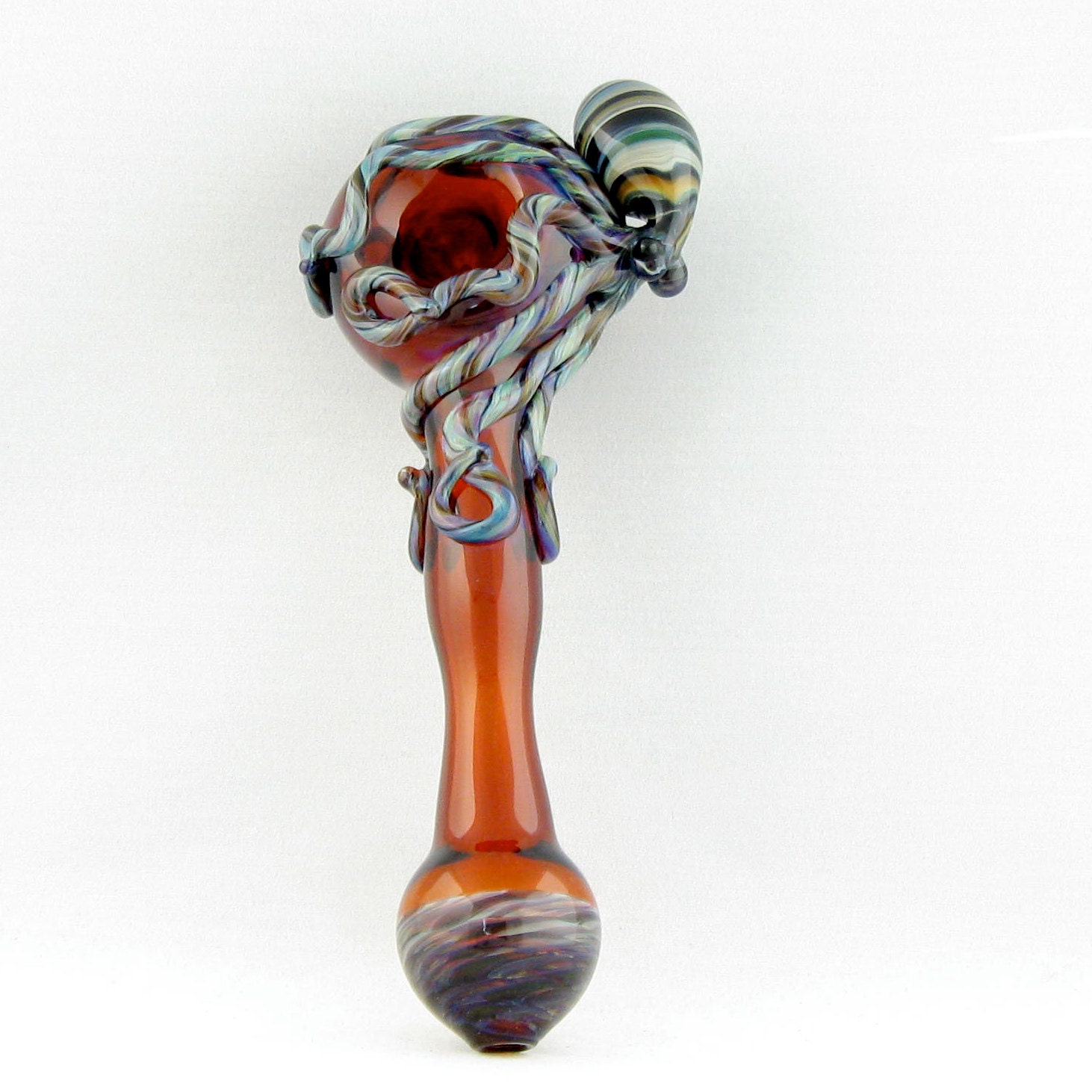 Octopus Glass Pipe Spoon Long Full color Hand Blown thick wall
