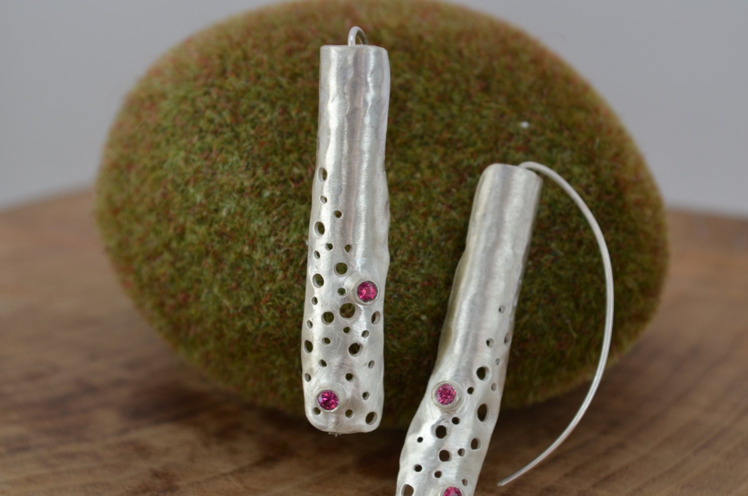 Sterling Silver Dangle Earrings with Pink Spinel Gemstones