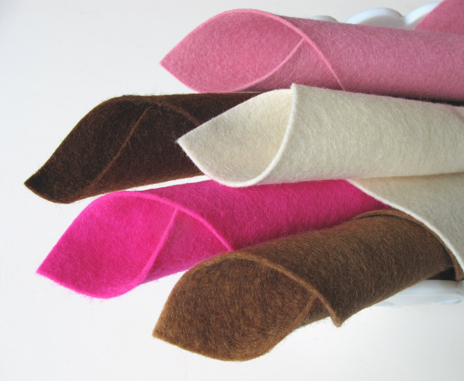 100% Wool Felt Fabric Sheets - Neopolitan Color Story - Brown Felt, Pink Felt, Ecru Felt - 8 x 12 Merino Felt Squares