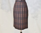 Vintage 50s 1960s Plaid Stripe Man Men Secretary Suit. Pencil Skirt and Fitted Vest. By Sabre Slims Merino Worsted Wool. Bust 36