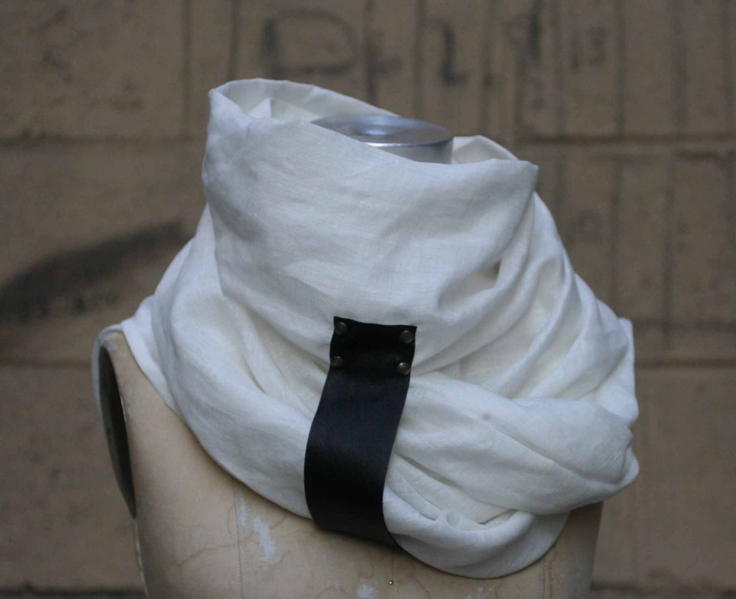 Studio SALE/Mens White Linen Scarves/ Women's White Scarves/Leather Scarves/Summer Scarves