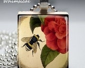 Bee and Flower Necklace Scrabble Tile Pendant