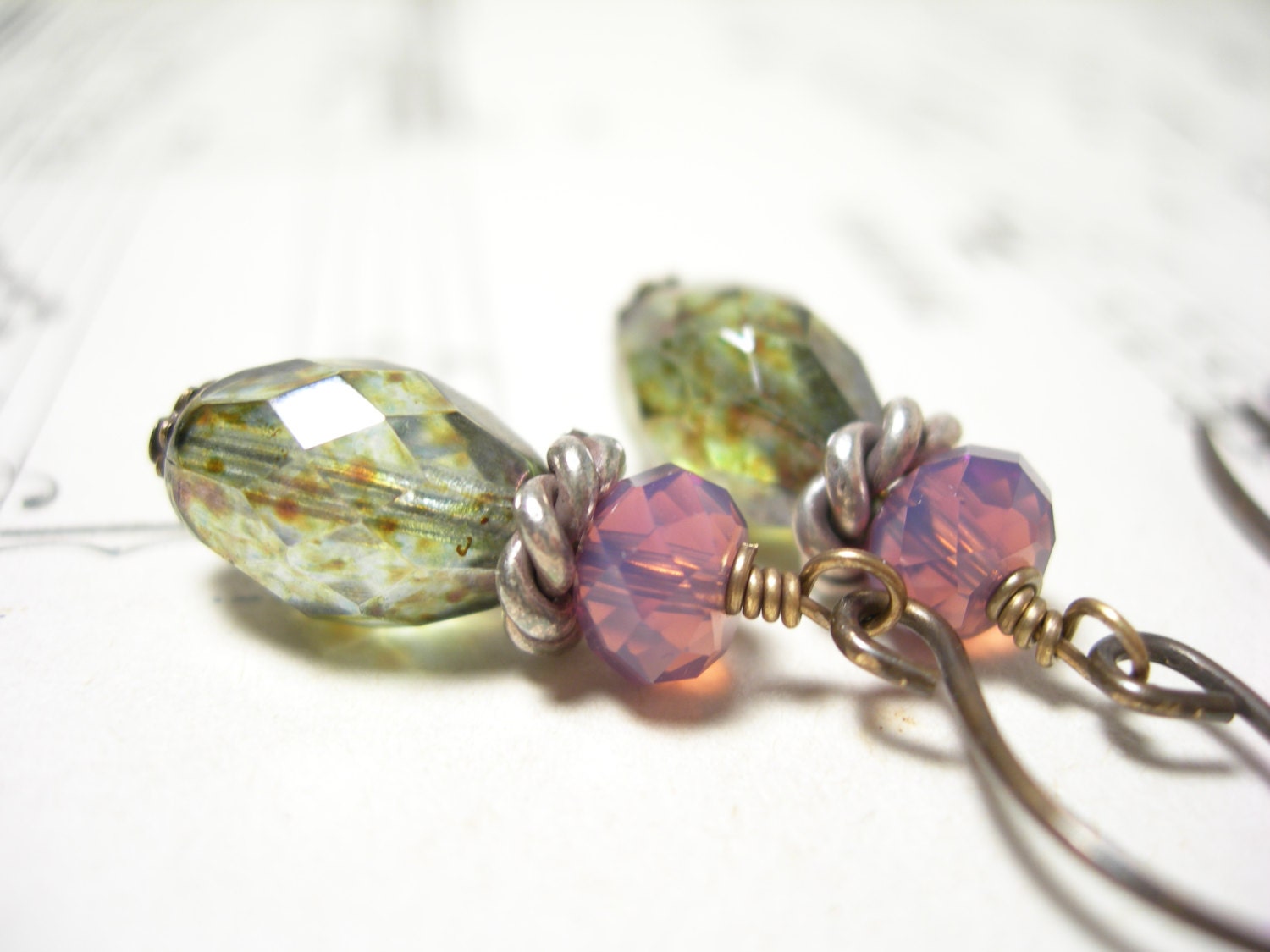 African violet earrings sterling silver pine green glass spring fashion pamelasjewelry