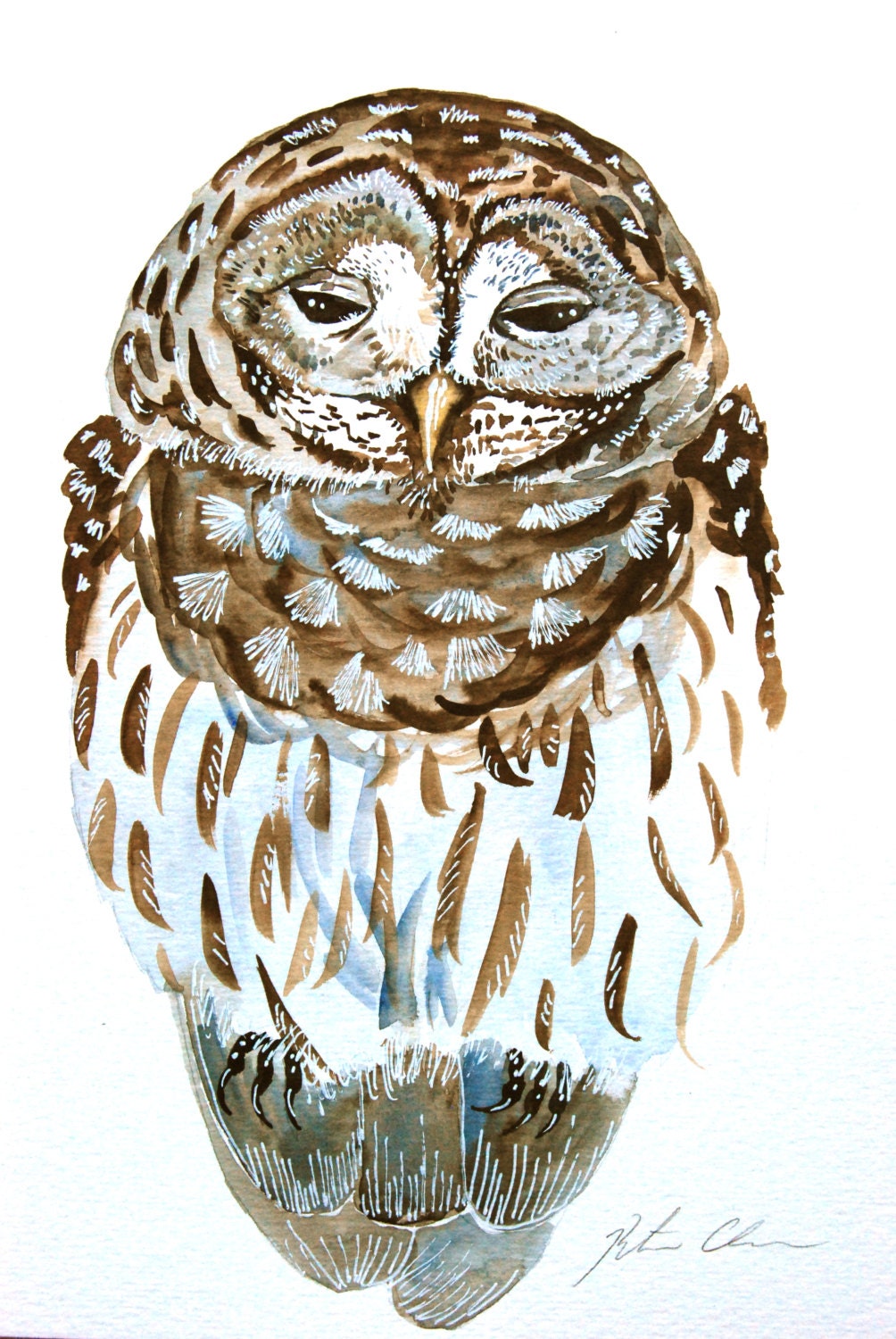 Watercolor Painting, Owl Painting, Bird Painting, 9"x12"