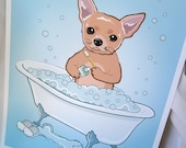 Bathtime Chihuahua - Eco-Friendly 8x10 Print