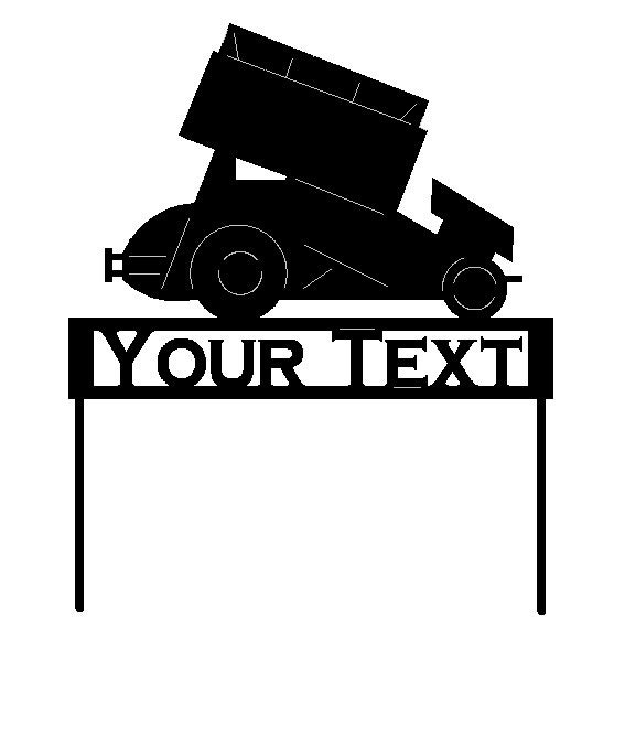 Sprint Car with Custom Text  Box Garden Stake (I20)