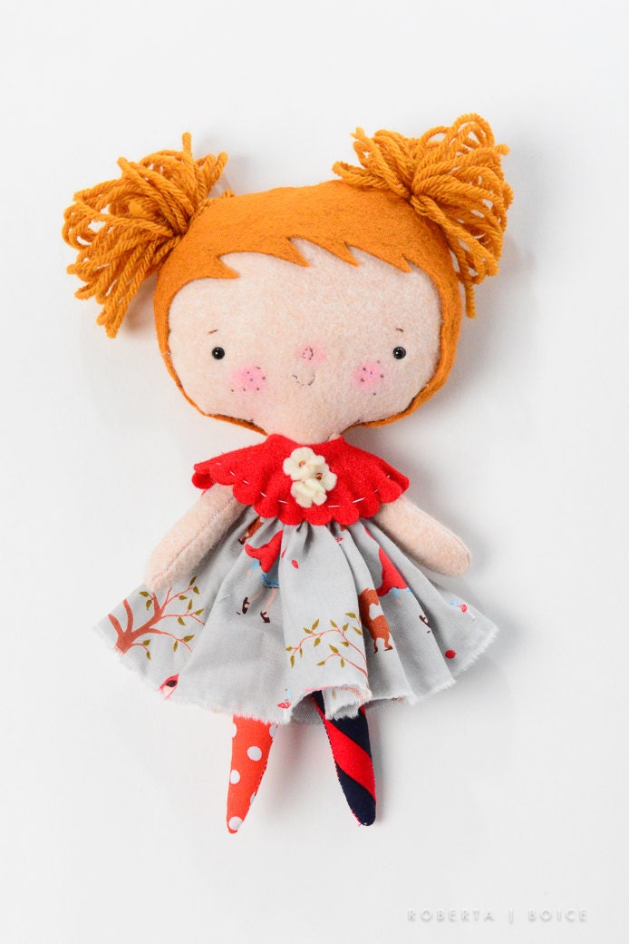 Dottie Doo LIttles 11 inch dolls, felt, little red ridiing hood, art, dollhouse, miniature, freckles, toy, children play time