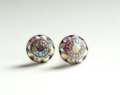 Vintage Swarovski Crystal Clear AB Setting Post Earrings - Bridal Jewelry - Bridesmaid Jewelry