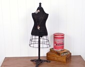 Triana Black- foam and cloth adjustable height mannequin form with wire skirt and vintage style metal base - great for shop display