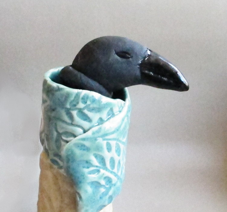 Ceramic Raven Zoomorphic Vessel - Art Sculpture Miniature Animal Mini Jar Vessel - Secret Stash