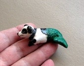 Black and White Puppy Mermaid Brooch Pin Animals MerAnimals