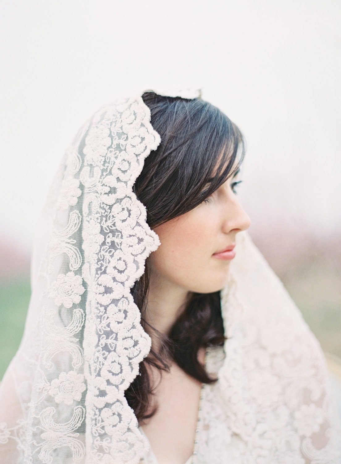 Champagne Ivory Juliet Cap Wedding Veil, Mantilla Lace Embroidered Cap Veil, 1940 1930 1920 Style: Vintage Valerie