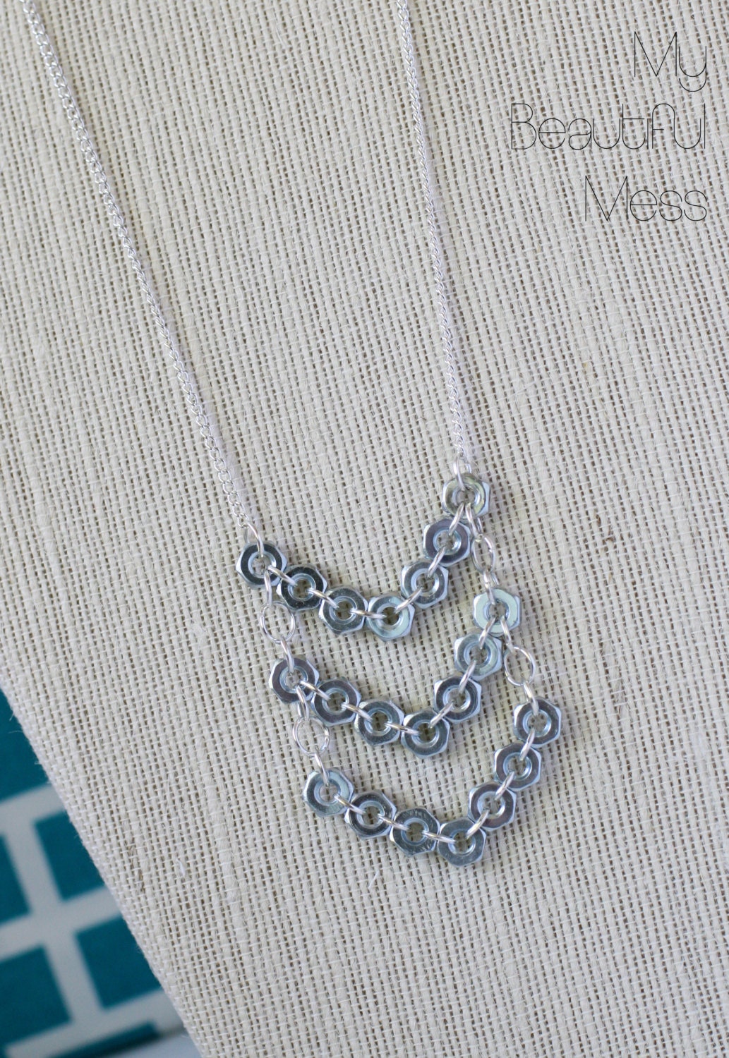 Chevron Hex Nut Pendant Necklace