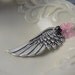 Antique Silver Angel Wing, Violet Flower Textured Detailed, Swarovski Pearl Romantic Necklace- Angel Face