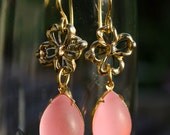 Pink Earrings - Dogwood Blossom - Floral Teardrop Dangles - Vintage Inspired - OOAK
