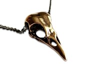 Raven Skull Necklace - Solid Bronze Bird Crow