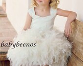 Flower Girl Dress -  Feather Dress Corset back - Swan - Made to Order Girls Sizes - Girls Sizes -5, 6, 7, 8