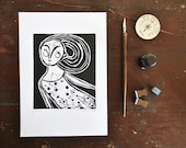 Dream linocut art PRINT - Black woman 7 x 10 art print