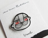 Brooch plasticman black and white mustache man pin - Antonio