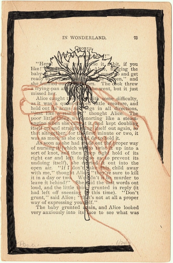 Chorus, or Dandelion Prayer. by Rowena Murillo 1/50 limited edition print of original mixed media drawing on vintage book page