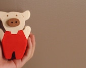 very fine pig / wooden folk art storybook pigs /industrious and well-mannered