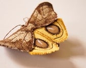 Soft Sculpture Brooch Eyespot Moth Brown and Yellow